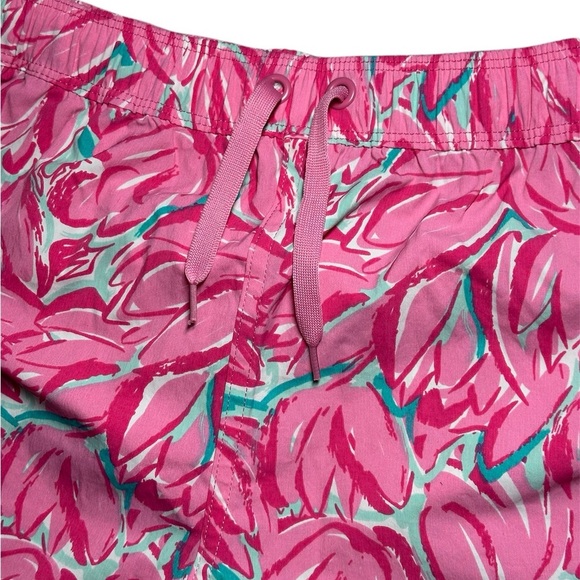Lauren James Pink Floral Tulip Swim Board Nylon Athletic Gym Shorts Large - Picture 4 of 8